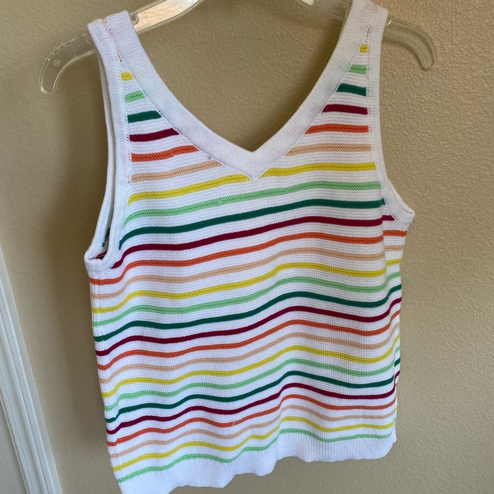 Loft small new rainbow striped sleeveless sweater buttons pride tank top v neck - Picture 2 of 6